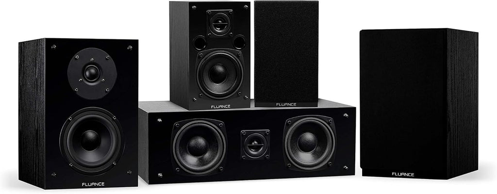 Fluance Elite High Definition Compact Surround Sound Home Theater 5.0 Channel Speaker System Including 2-Way Bookshelf, Center Channel and Rear Surround Speakers - Black Ash (SX50BC)