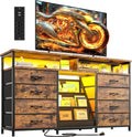 EnHomee 55 ” W Dresser for Bedroom with Bookrack & 8 Fabric Drawers, Dresser TV Stand with Power Outlet & LED Lights for 65 Inch TV, Chest of Drawers for Cabinet, Entryway,Rustic Brown