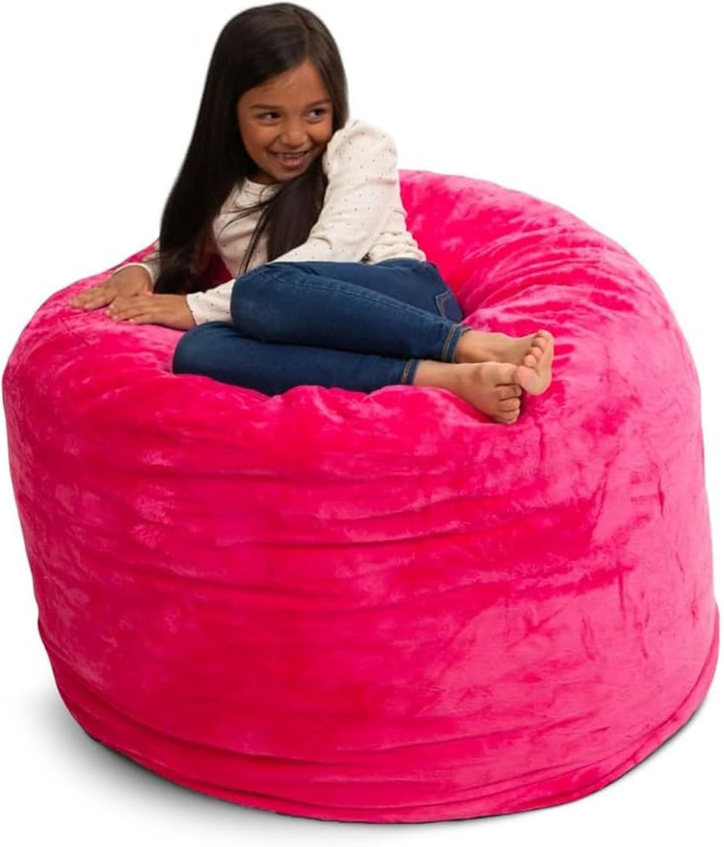 ULTIMATE SACK 3000 3-Foot Bean Bag Chair, Pink Fur Cover – Oversized Foam Lounger, Floor Seat, Small Sofa, or Couch Bed for Living Area, Gaming Room, or Reading Lounge