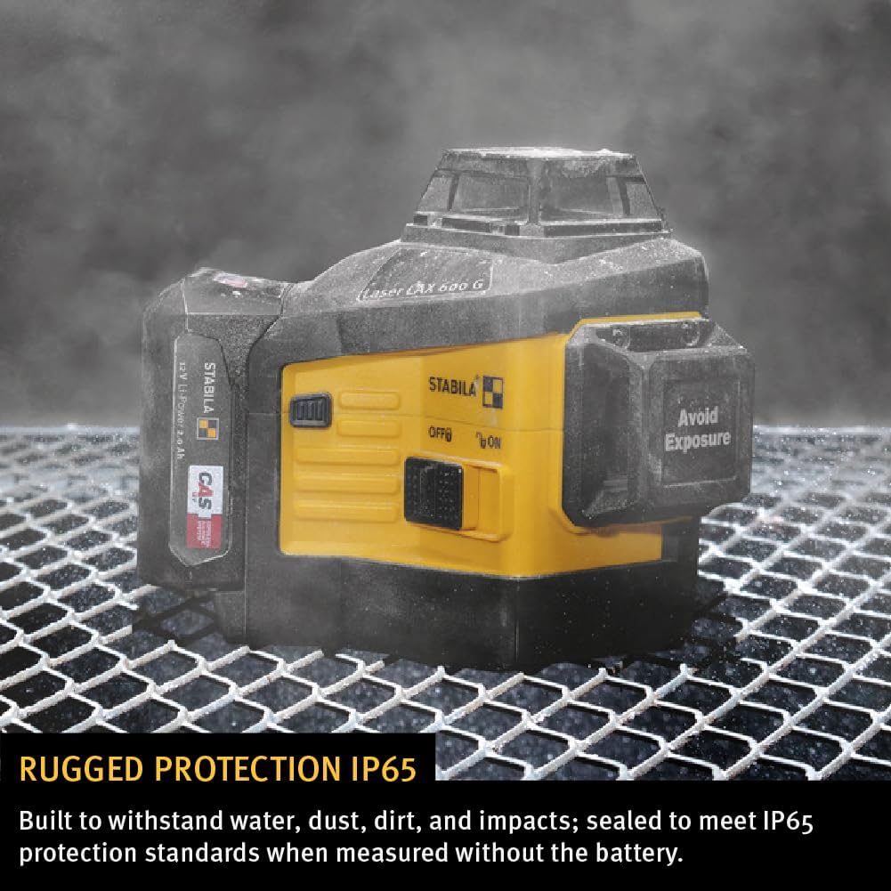 STABILA LAX 600 G Green Multi-Line Laser Level Set, 12V System, 7-Piece Set, Includes Battery & Charger, Cat. Number 03420
