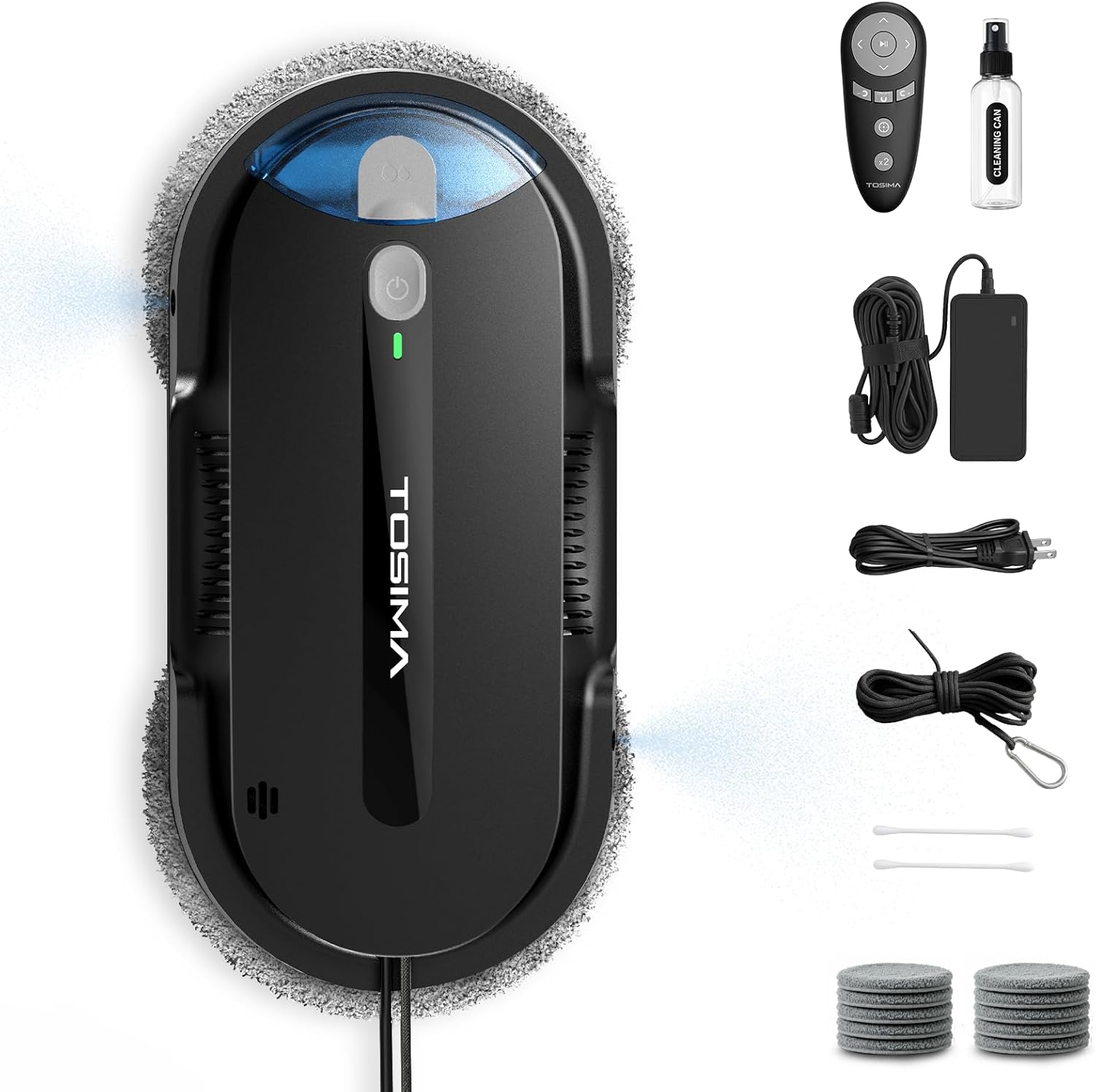 Tosima X1 Window Cleaning Robot, Dual Direction Auto-Spray Smart Window Cleaner with Triple Safety System, Smart Navigation, Remote Control, for All Smooth Surfaces, with 8 Rags, Black