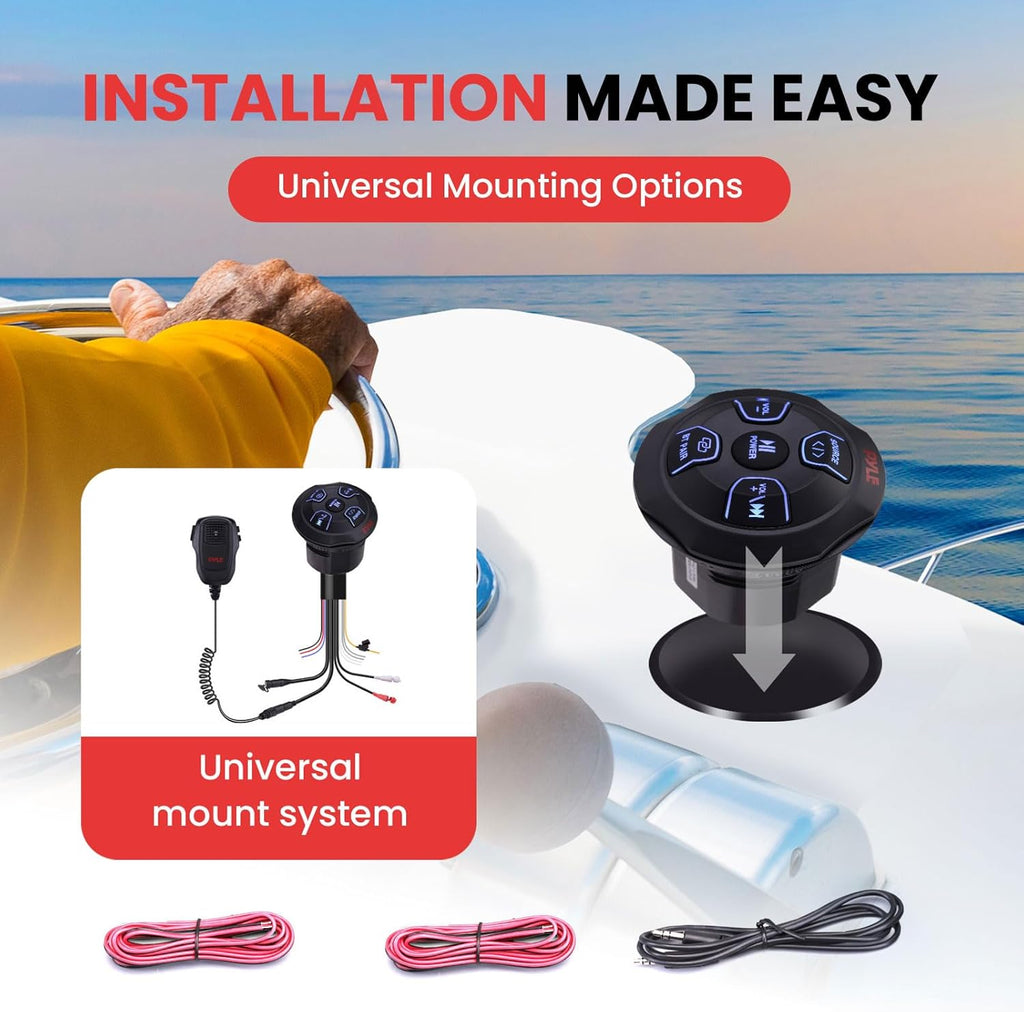 Pyle Marine Bluetooth Receiver Speaker Kit - Waterproof Audio Entertainment System Set w/Dual 6.5" Boat Speakers, Wireless BT Controller, Compact Handheld Broadcasting Microphone (White)