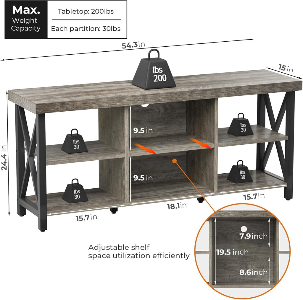 GreenForest TV Stand for TV up to 65 inches, Entertainment Center with 6 Storage Cabinet for Living Room, 55 inch Farmhouse Television Stands Console Table, Industrial TV Stands for Living Room, Gray