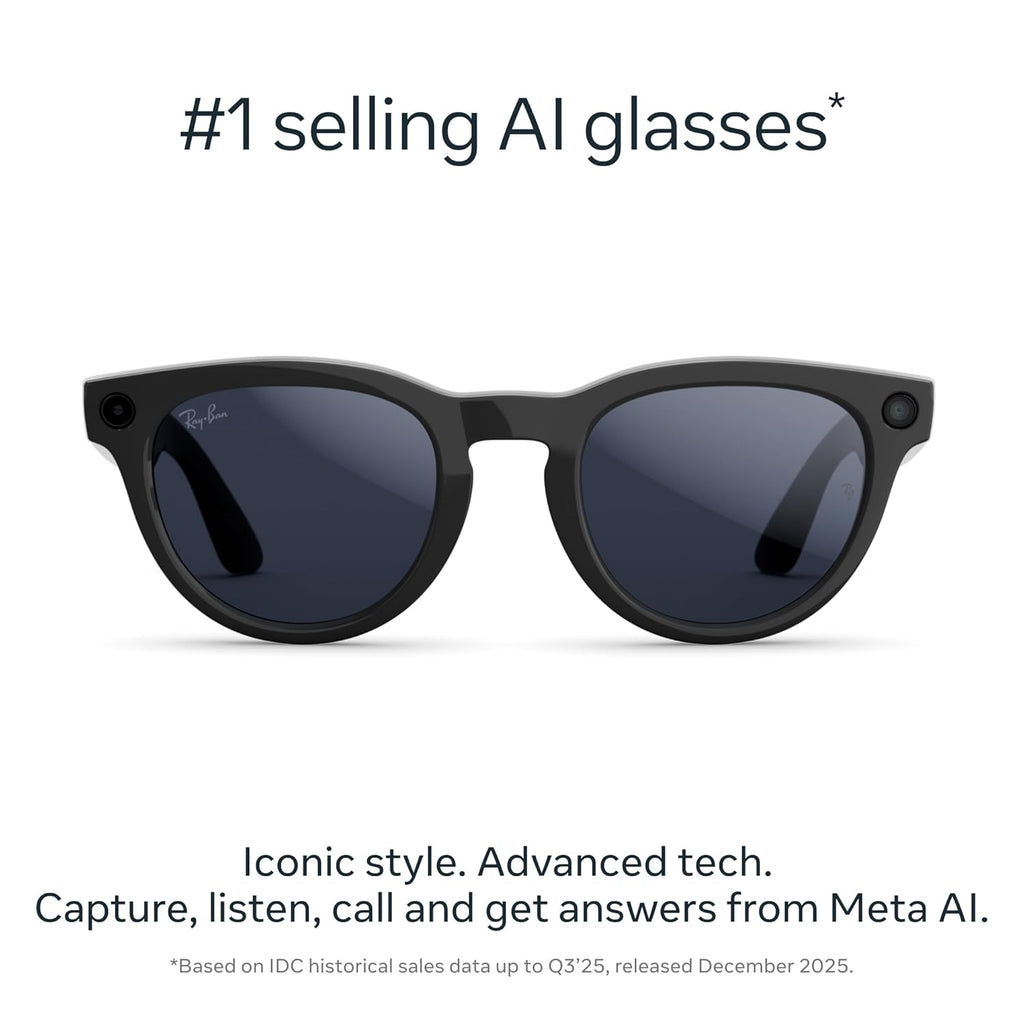 Ray-Ban Meta (Gen 2), Headliner, Shiny Black | Smart AI Glasses for Men, Women — 2x Battery Life — 3K Ultra HD Resolution — 12 MP Ultra-Wide Camera, Audio, Video — Transitions® Sapphire Lenses