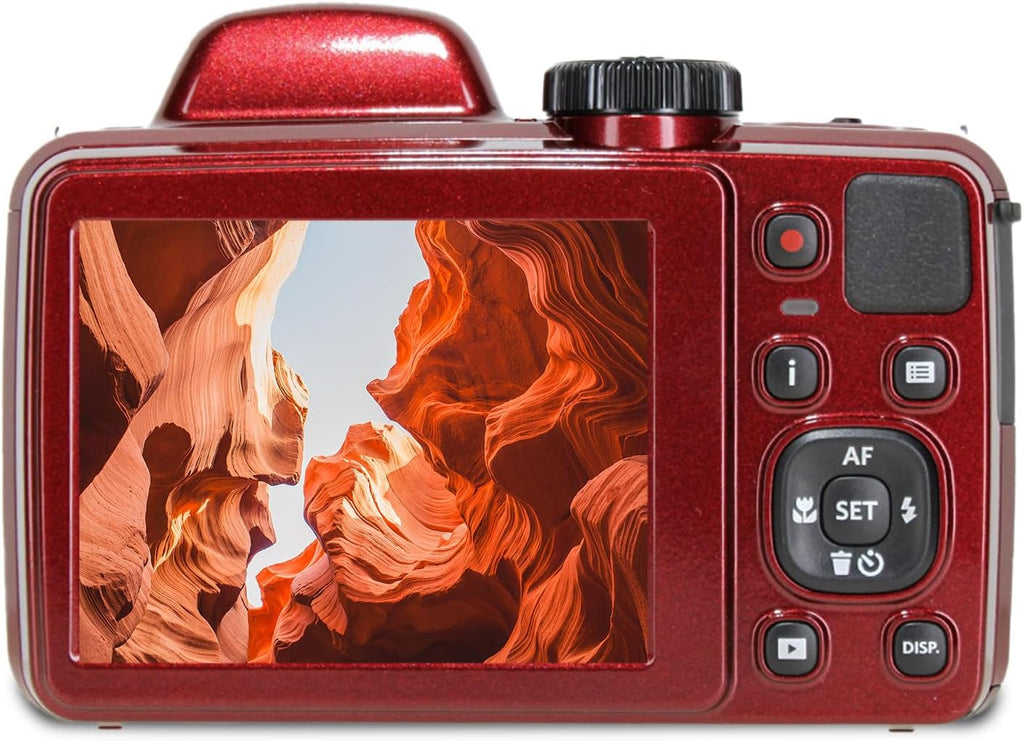 Kodak Pixpro AZ405 Digital Camera (AZ405RD) Bundle Including: 64 GB Memory Card, Rechargeable Batteries, Case, Neck Strap, Lens Caps, Full Cleaning Kit, Card Reader, Card Wallet, USB Cable, Cap Keeper