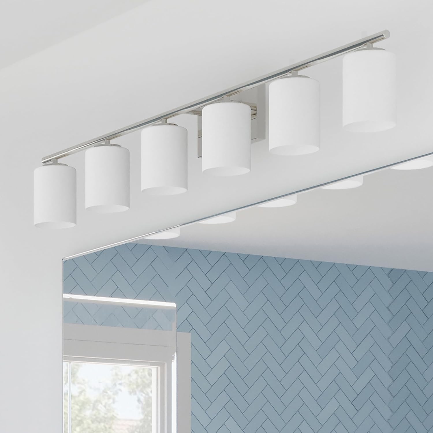 Progress Lighting Replay Collection 48 in. 6-Light Brushed Nickel Etched White Glass Modern Bath Vanity Light