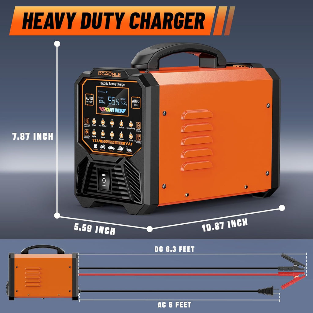 Car Battery Charger Heavy Duty,12V/24V Portable Smart Trickle Charger Battery Maintainer,Maintenance/Winter Mode,for AGM Auto Motorcycle Truck Rv Lawn Mower - for Lead Acid Batteries