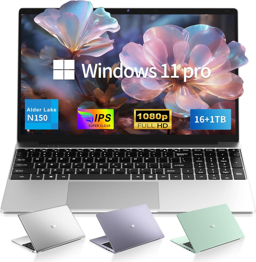 2026 Laptop Computer 15.6" FHD IPS Display, 16GB RAM 1TB SSD, 4-Core N150 Processor up to 3.6GHz, with Win 11 Pro, Thin & Light 3.52lbs, Backlit Keyboard, Silver