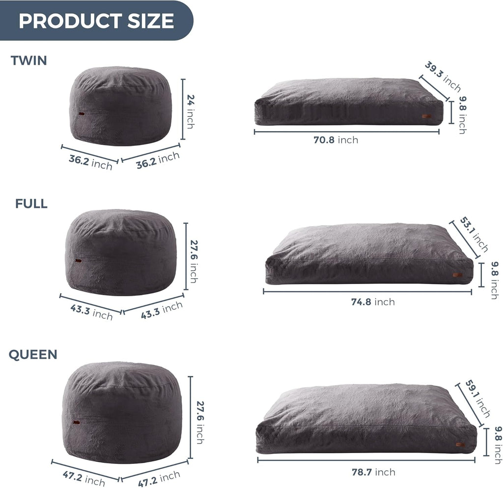 MAXYOYO Giant Bean Bag Chair Bed for Adults, Convertible Beanbag Folds from Lazy Chair to Floor Mattress Bed, Large Floor Sofa Couch, Big Sofa Bed, High-Density Foam Filling, Machine Washable