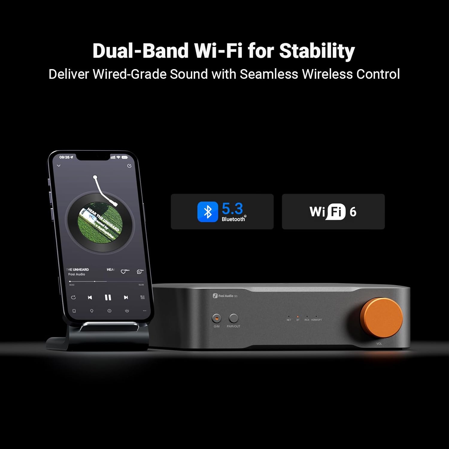 Fosi Audio S3 HiFi Music Streamer DAC Preamp, AK4493SEQ DAC Wi-Fi 6 Bluetooth 5.3, Digital Transport with XLR Balanced/Optical/Sub Out/HDMI eARC, AirPlay 2 Spotify Connect Tidal, 5-Band EQ