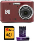 Kodak PIXPRO FZ45 Digital Camera (Red) Bundle with 32GB Class 10 UHS-I U1 SDHC Memory Card and AA High-Performance Alkaline Batteries (4-Pack) (3 Items)