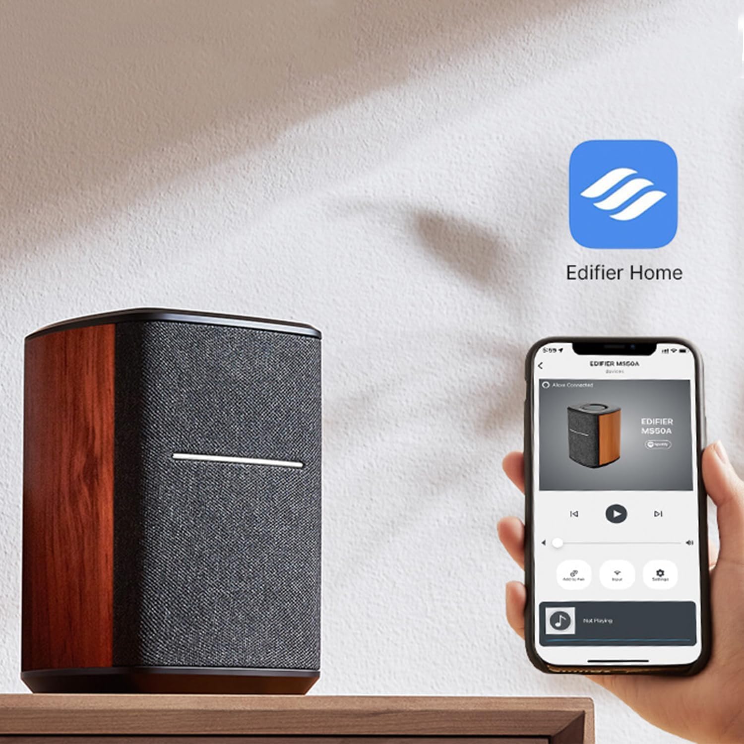 Edifier WiFi Smart Speaker Without Microphone, Compatible with Alexa, Supports AirPlay 2, Spotify Connect, Tidal Link, 40W RMS One-Piece Wi-Fi and Bluetooth Sound System, No Mic, MS50A