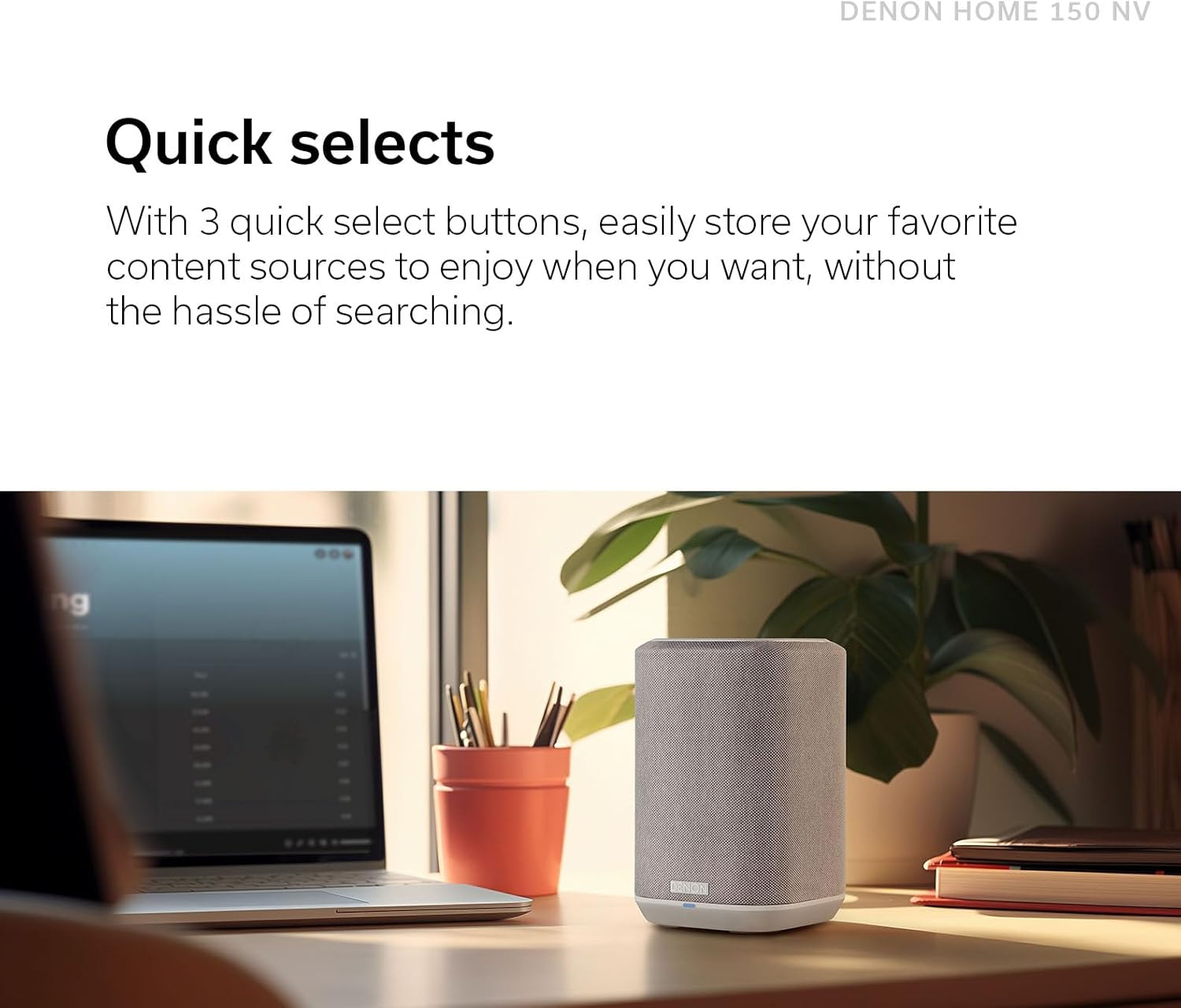 Denon Home 150 NV Home Stereo Wireless Speaker (White), Bluetooth Wireless, 1" Tweeter, 3.5" Woofer, HEOS Built-in, AirPlay 2, Multi-Room Streaming, Simple Setup, Compact Design