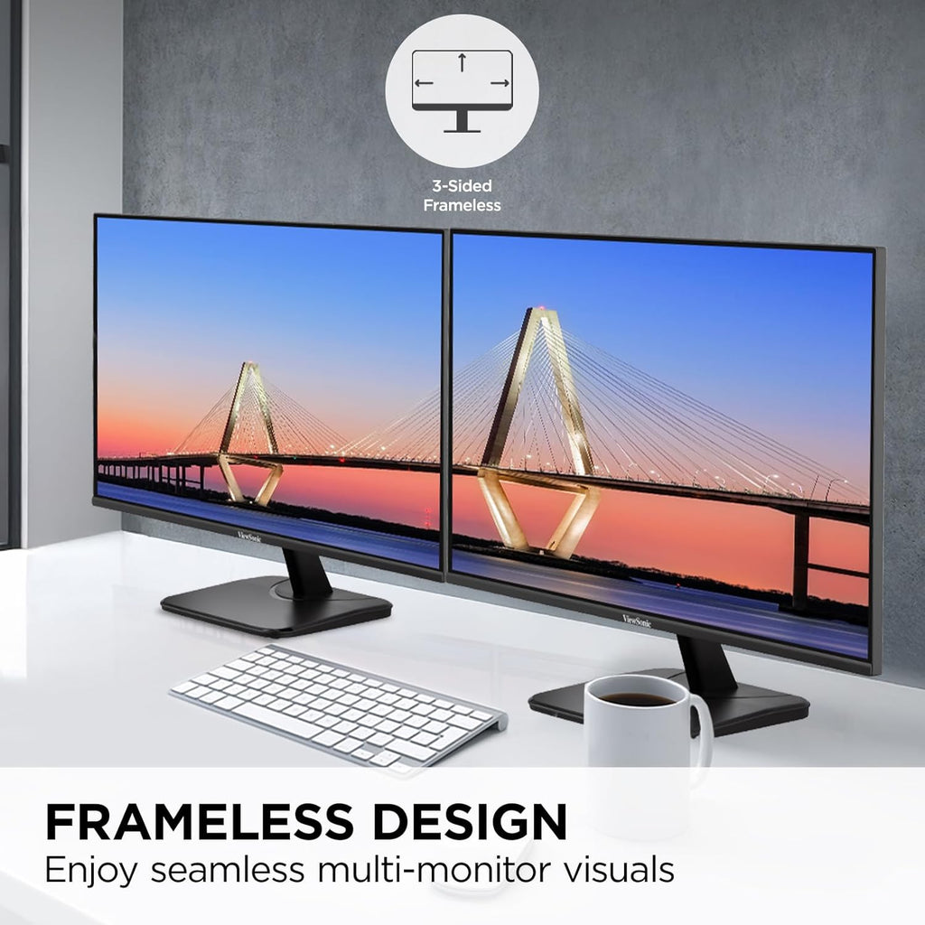ViewSonic VA2456A-MHD 24 Inch 1080p Monitor, IPS Display with 120Hz for Enhanced Home and Office Productivity, Eye Care Technology, HDMI, DisplayPort, and VGA Inputs