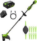 Greenworks 24V 13" Brushless String Trimmer, 2-in-1 Trimmer/Edger with Auto-Feed, 4.0Ah Battery, 65W Type-C Charger, 10 Blades, 3-Year Warranty, Powers 200+ Tools