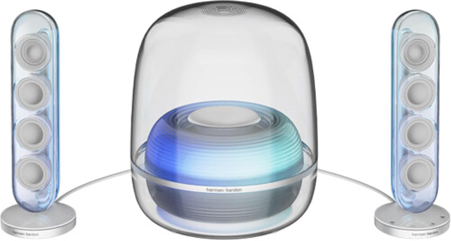 Harman Kardon SoundSticks 5 2.1-Channel Bluetooth Speaker with HDMI - White - 3-Way Speaker Design with Multicolor Light Show - Music Streaming & Auracast Multi-Speaker Connection