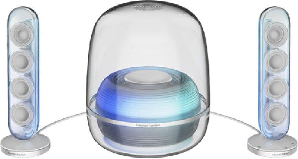Harman Kardon SoundSticks 5 2.1-Channel Bluetooth Speaker with HDMI - White - 3-Way Speaker Design with Multicolor Light Show - Music Streaming & Auracast Multi-Speaker Connection