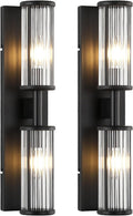Modern Vanity Light Set of 2 - Matte Black Industrial Wall Sconces with Glass Rod Shades, Bathroom Mirror Lighting for Bedroom, Hallway, Dressing Room