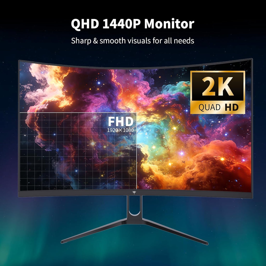 KTC H27S5C 27" Curved Gaming Monitor, 1440P QHD 144Hz 120Hz Monitor, 1500R HVA Panel, HDR400, Adaptive Sync, 400nits, HDMI 2.0 x2, DP 1.4, VESA 100x100 PC Monitor