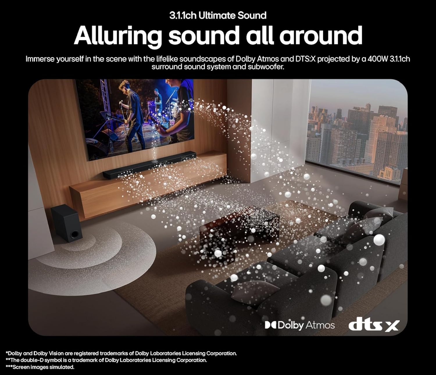LG S70TY 3.1.1-Channel QNED TV Matching Soundbar, Dolby Atmos, Wow Orchestra, Rear Speaker Ready, Wireless Subwoofer