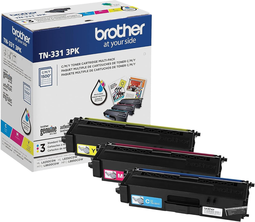 Brother Genuine Standard-Yield Color Toner Cartridge Three Pack TN331 3PK -Includes one Cartridge Each of Cyan, Magenta & Yellow Toner