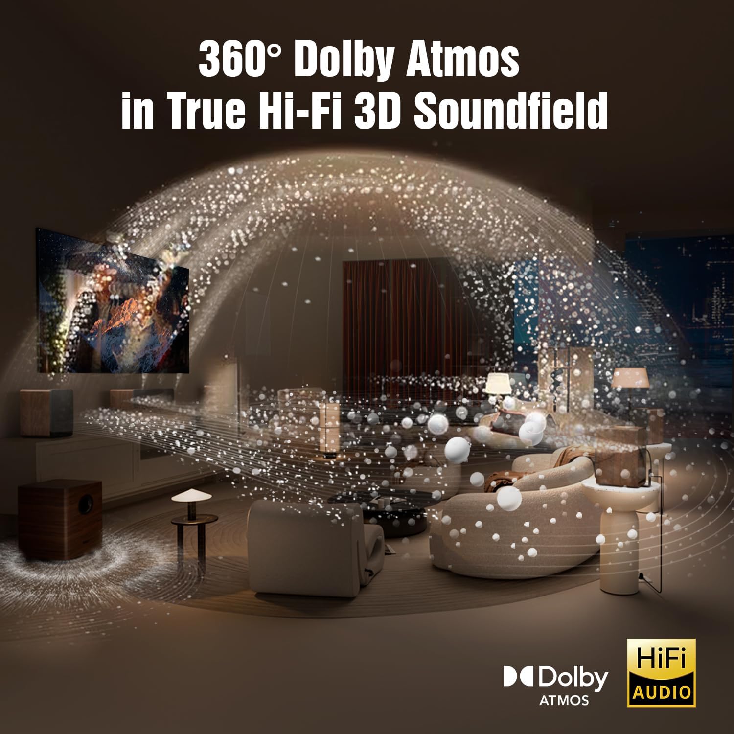 True 5.1.4 Hi-Fi Surround Sound System with Dolby Atmos, 900W Home Theater Sound Bar for Smart TV, Center Channel Speaker with 4 Surrounds, 25Hz Subwoofer, Hi-Fi Grade Crossover, Soundbar eARC, BT 5.4