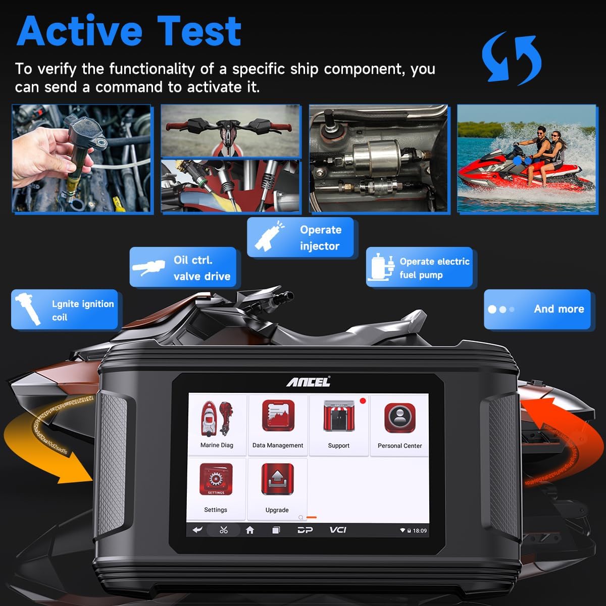ANCEL MR500 Marine Diagnostic Tool for Yamaha (2003–2024) – Jet Ski & Outboard Engine Scanner, 15+ Service Functions, Read/Clear Codes, Live Data, Active Tests