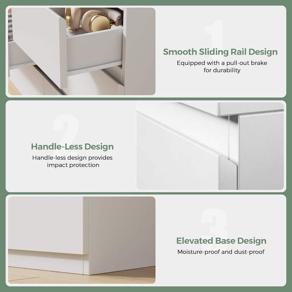 Jocoevol Modern White 7 Drawer Dresser for Bedroom, Simply Chest of Drawers, Wood Storage Dresser with Deep Drawers for Living Room Hallway Entryway, White