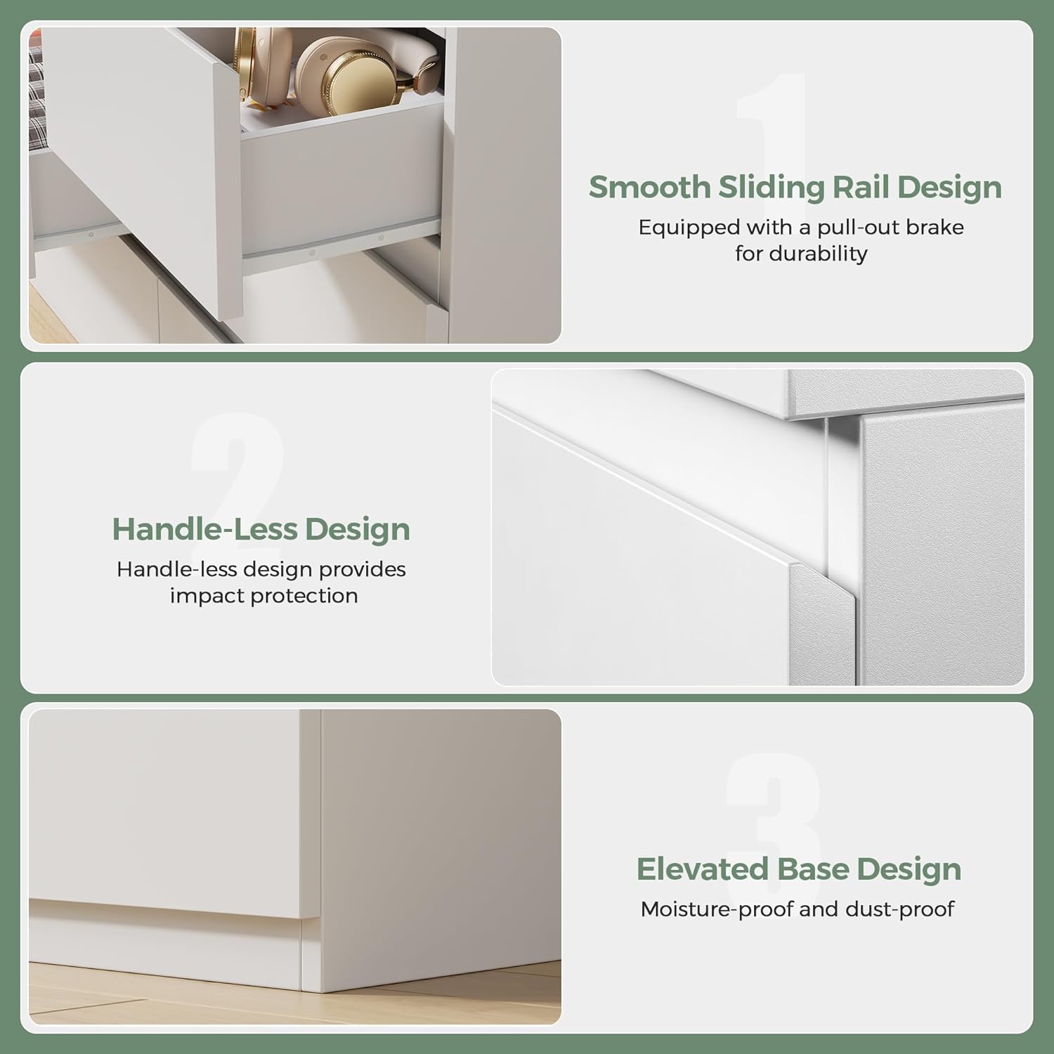 Jocoevol Modern White 7 Drawer Dresser for Bedroom, Simply Chest of Drawers, Wood Storage Dresser with Deep Drawers for Living Room Hallway Entryway, White