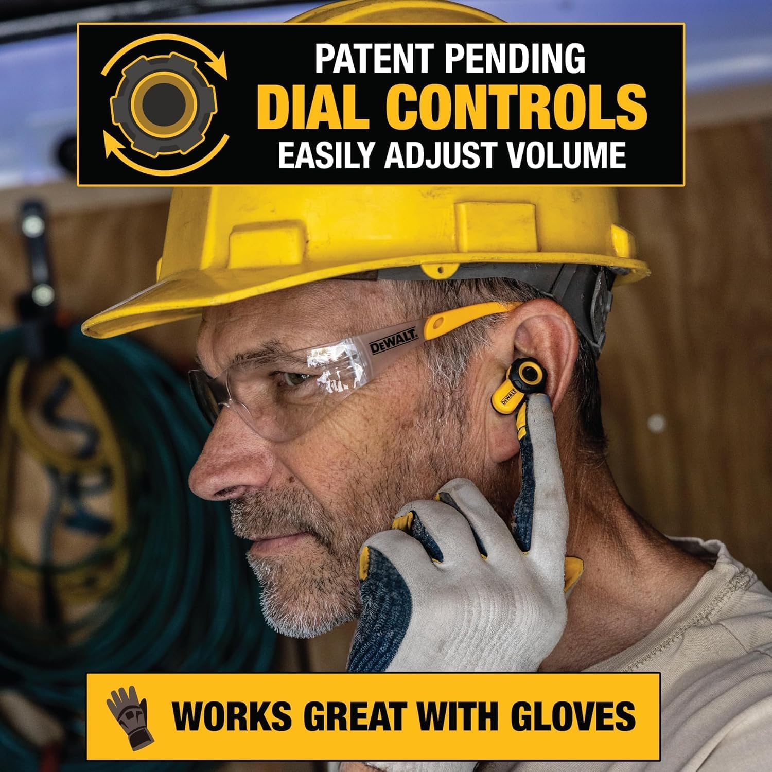DEWALT Jobsite Pro X2 True Wireless Work Earbuds — ANC Active Noise Cancelling, Glove-Friendly Dial Control, 40+ Hour Runtime, IP54 Water Resistant, 4 EQ Modes, Bluetooth