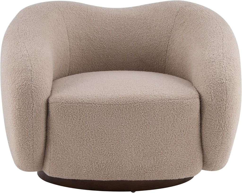 Christopher Knight Home Beckie Boucle Upholstered 360° Swivel Accent Chair, Living Room Barrel Swivel Chair with Wooden Base, Modern Club Chair with Rotation, Light Brown
