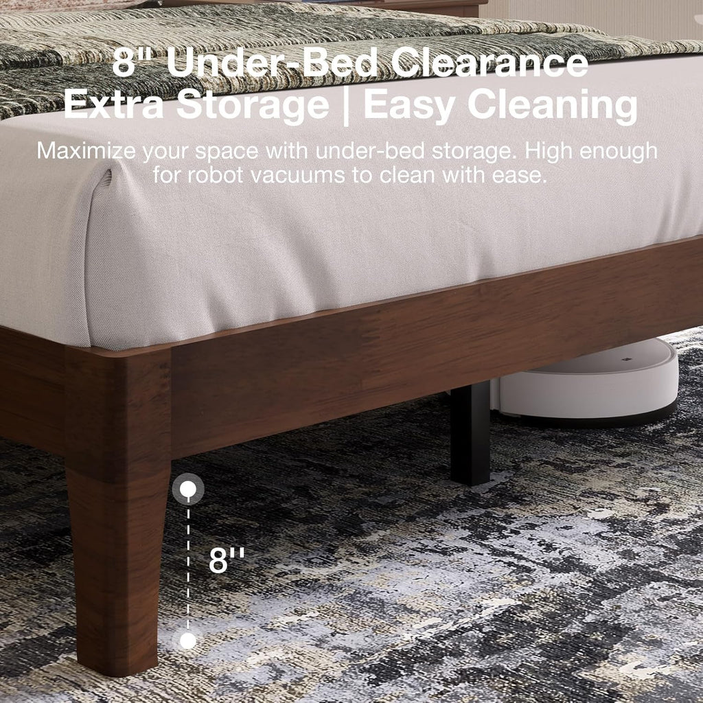 Novilla Queen Bed Frame with 3-Level Adjustable Storage Headboard, Solid Wood Platform Bed Frame with Slats, No Box Spring Needed, Noise Free, Walnut Finish for Master Bedroom and Guest Room