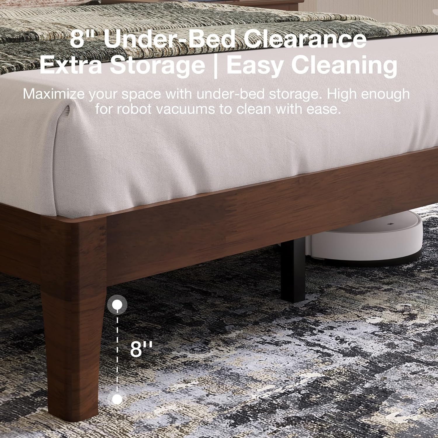 Novilla Queen Bed Frame with 3-Level Adjustable Storage Headboard, Solid Wood Platform Bed Frame with Slats, No Box Spring Needed, Noise Free, Walnut Finish for Master Bedroom and Guest Room
