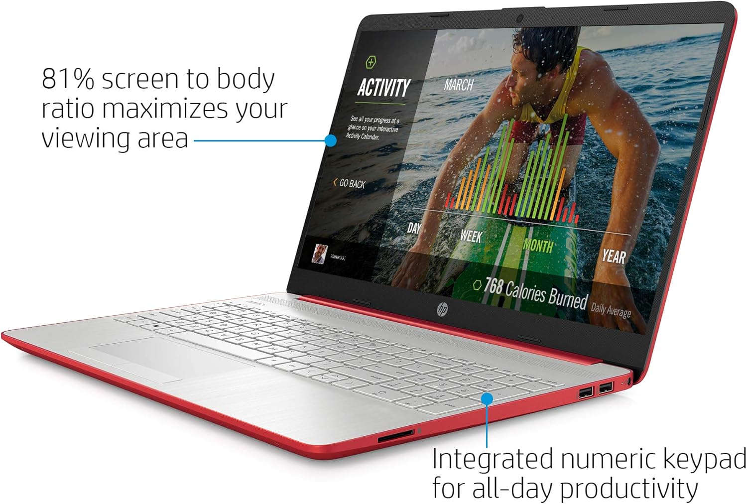 HP Pavilion Intel Pentium Silver N5000 4GB 128GB SSD Windows 10 Laptop Red