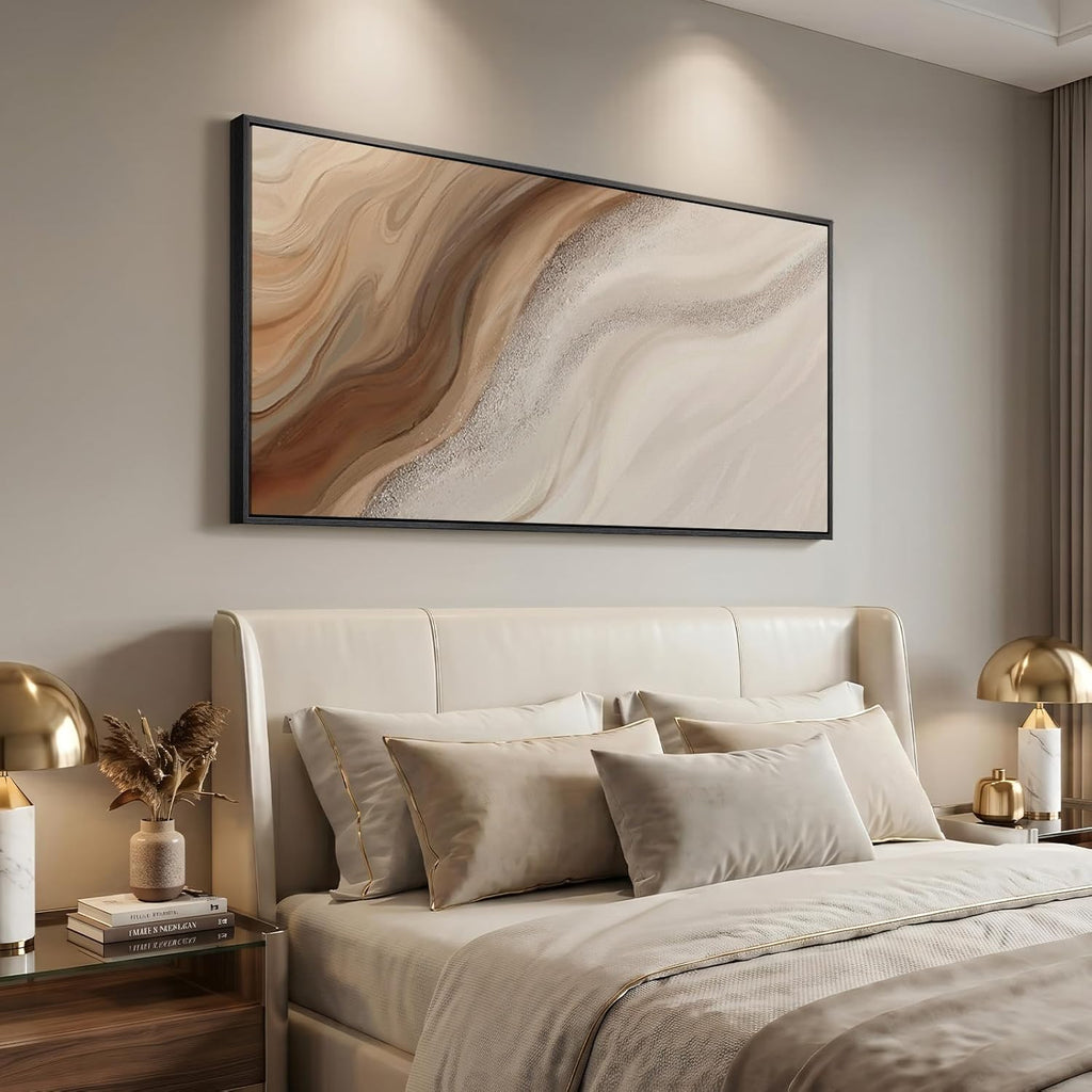 Large Framed Neutral Abstract Wall Art, Vertical Modern Canvas Prints Paintings Artwork for Walls, Beige and Earth Tone Minimalist Pictures Wall Decor for Hallway Bedroom Living Room Dining, 30x60 In