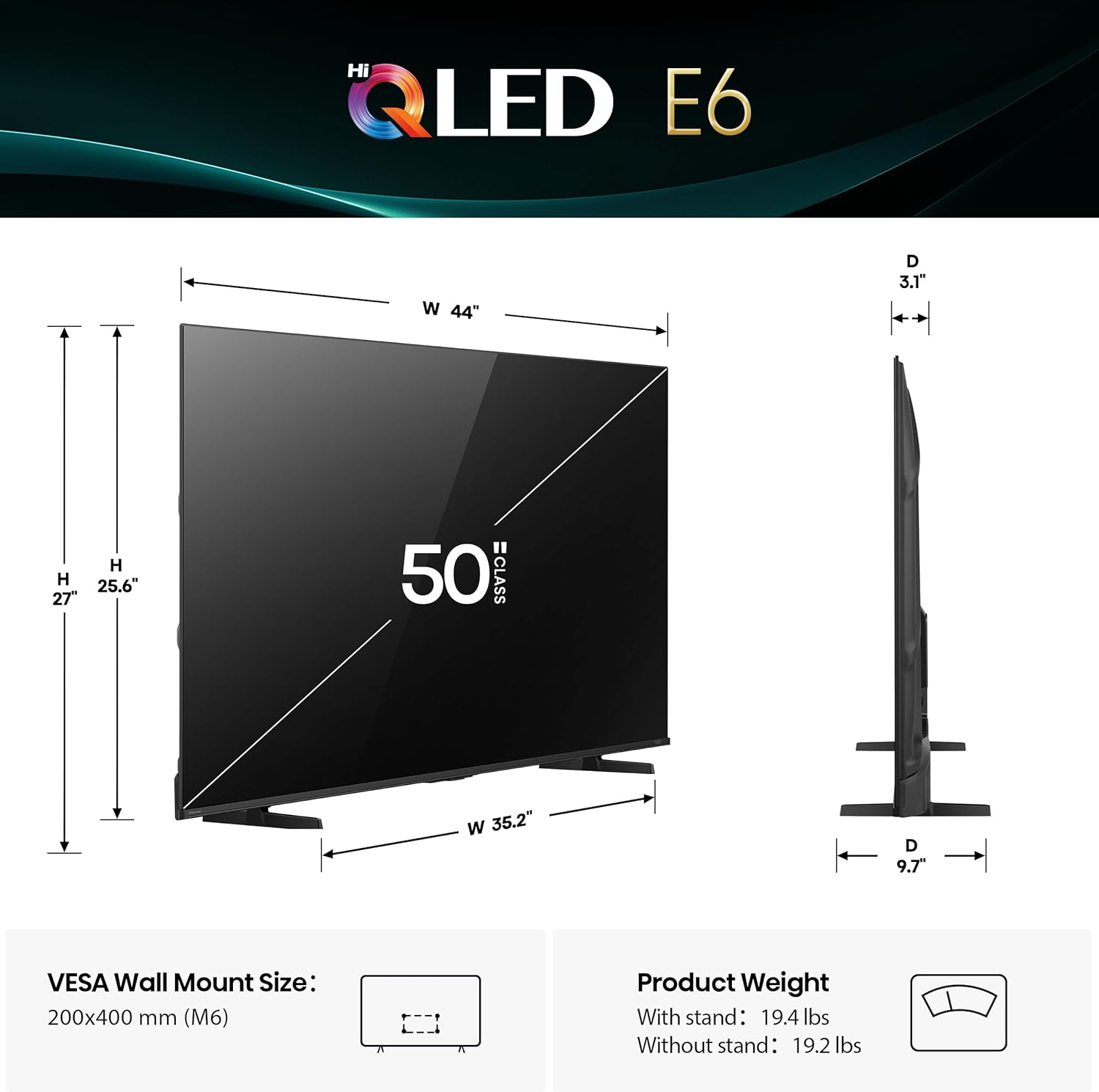 Hisense 50" E6 Cinema Series Hi-QLED 4K UHD Smart Fire TV (50E6QF, 2025 Model) - AI Light Sensor, Dolby Vision · Atmos, Voice Remote with Alexa, Motion Rate 120, HDR 10+ Adaptive, Game Mode Plus