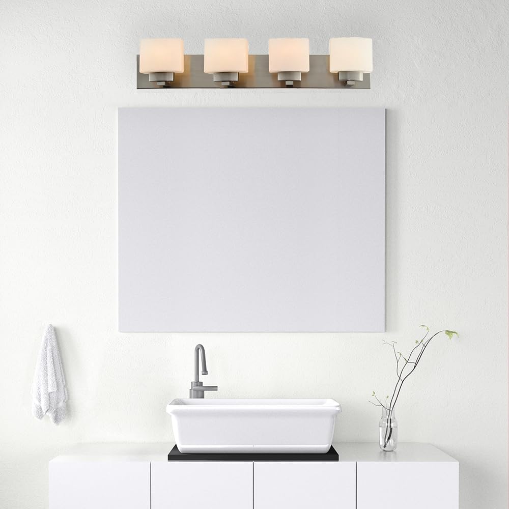 Design House 578013 Dove Creek Vanity Light Dimmable with Frosted Glass for Above Bathroom Mirror, Satin Nickel, 4-Light