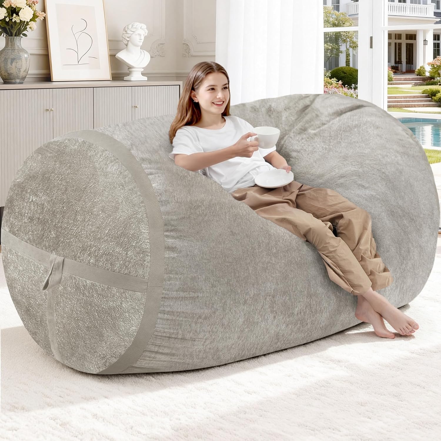 Homguava 5FT Bean Bag Chair Giant Bean Bag Chairs for Adults with Memory Foam Filled,Beanbag Chair with Soft Faux Fur Cover,Comfy Bean Bag Sofa Lounger for Living Room,Game Room,Bedroom