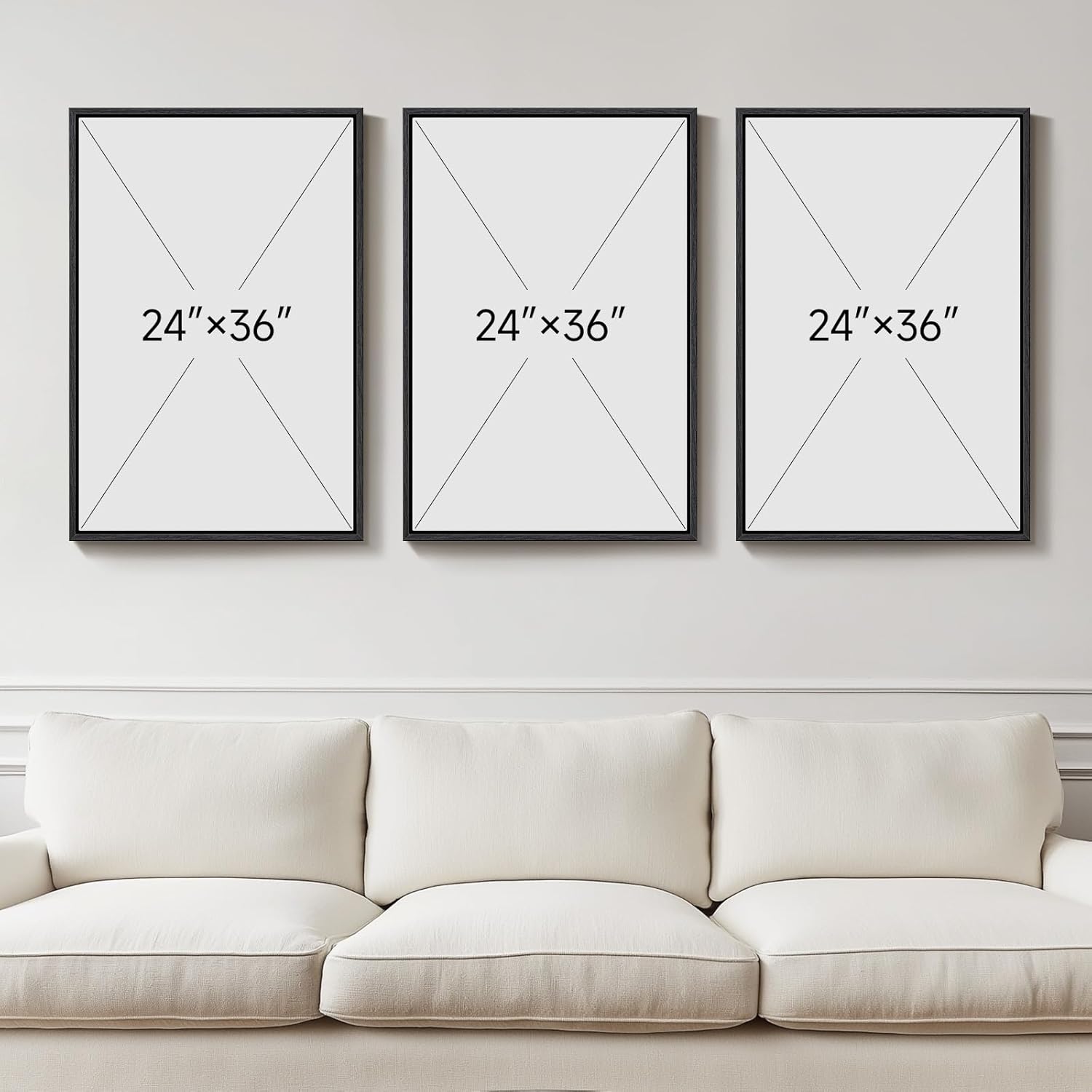 Large Framed Neutral Abstract Wall Art for Living Room, 3 Piece Modern Canvas Prints Paintings Artwork for Walls, Black and Beige Pictures for Living Room Hallway Stair Office Wall Decor 24x36 Inch