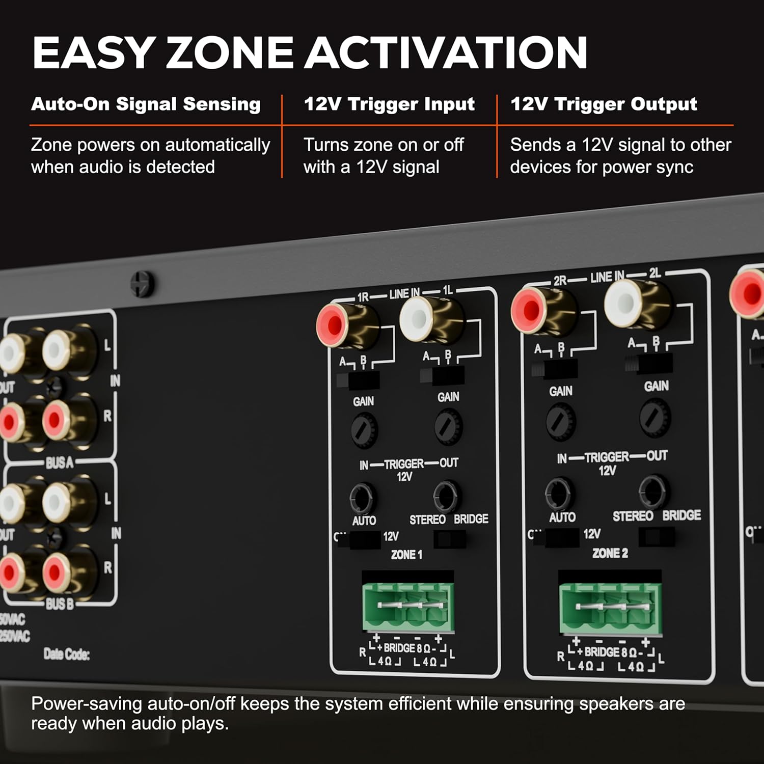 Dayton Audio MA880 Multi-Zone 8-Channel Class-D Amplifier, 8 x 80W (160W Bridged), 4 Stereo Zones, 6 Inputs, Rack-Mountable
