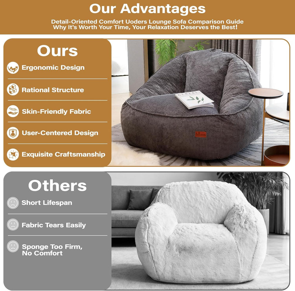 Bean Bag Chair, Cozy Fluffy Beanbag Chairs with Filler for Teens and Kids, Floor Lazy Sofa for Living Room Gaming & Reading (M-Charcoal)