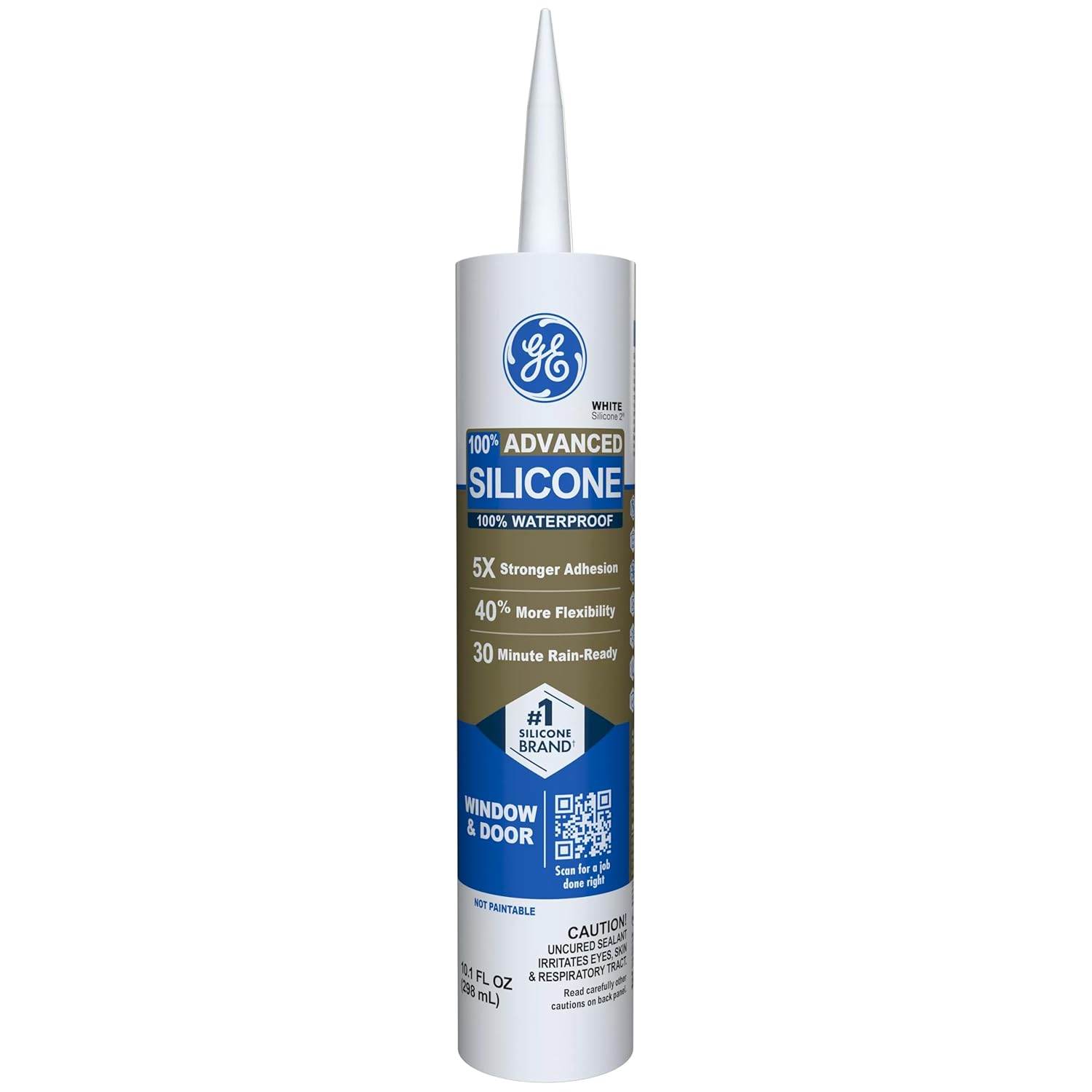 GE Advanced Silicone Caulk for Window & Door, White, 10 fl oz Cartridge, 12 Pack - 100% Waterproof Silicone Sealant, 5X Stronger Adhesion, Shrink & Crack Resistant