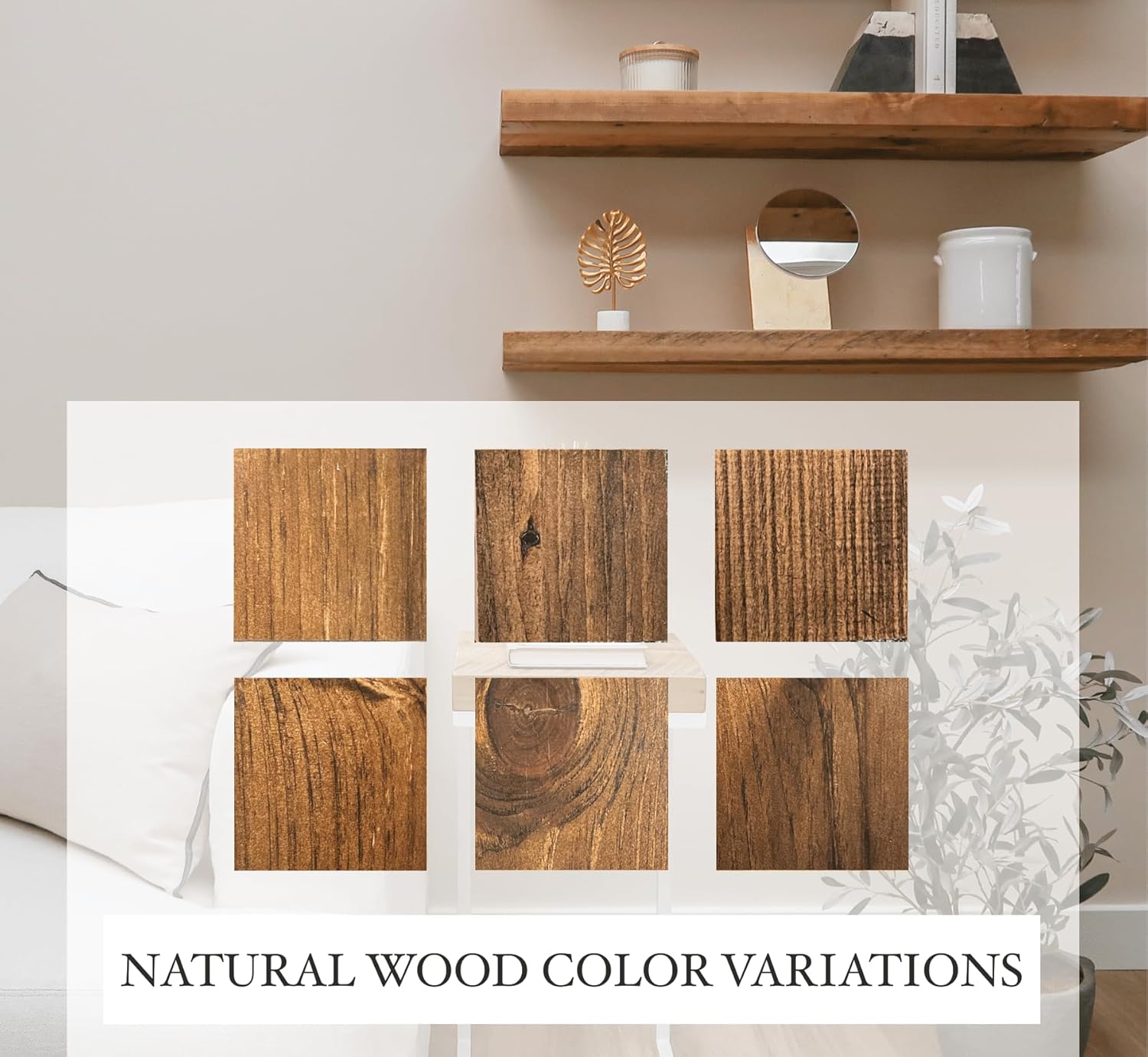 Urbandi Modern Floating Shelves 3 Inches Thick for Wall, Wide Shelves for Kitchen, Living Room, Bedroom, and Bathroom, Natural Pine Wood, Rustic Wooden Shelf, (Set of 2) (Provincial, 36Lx3Hx6D)