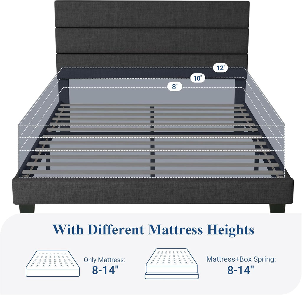 Allewie Full Size Platform Bed Frame with Fabric Upholstered Headboard and Wooden Slats Support, Fully Upholstered Mattress Foundation/No Box Spring Needed/Easy Assembly, Dark Grey