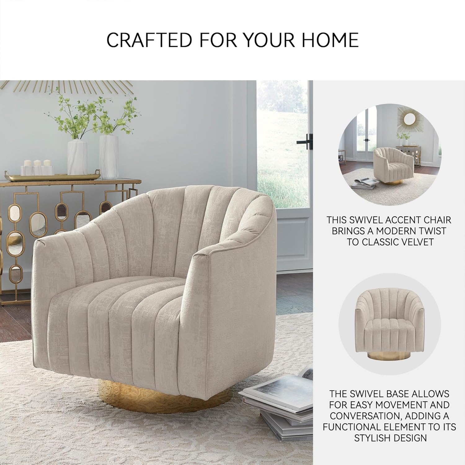 Signature Design by Ashley Penzlin Swivel Accent Chair, Beige