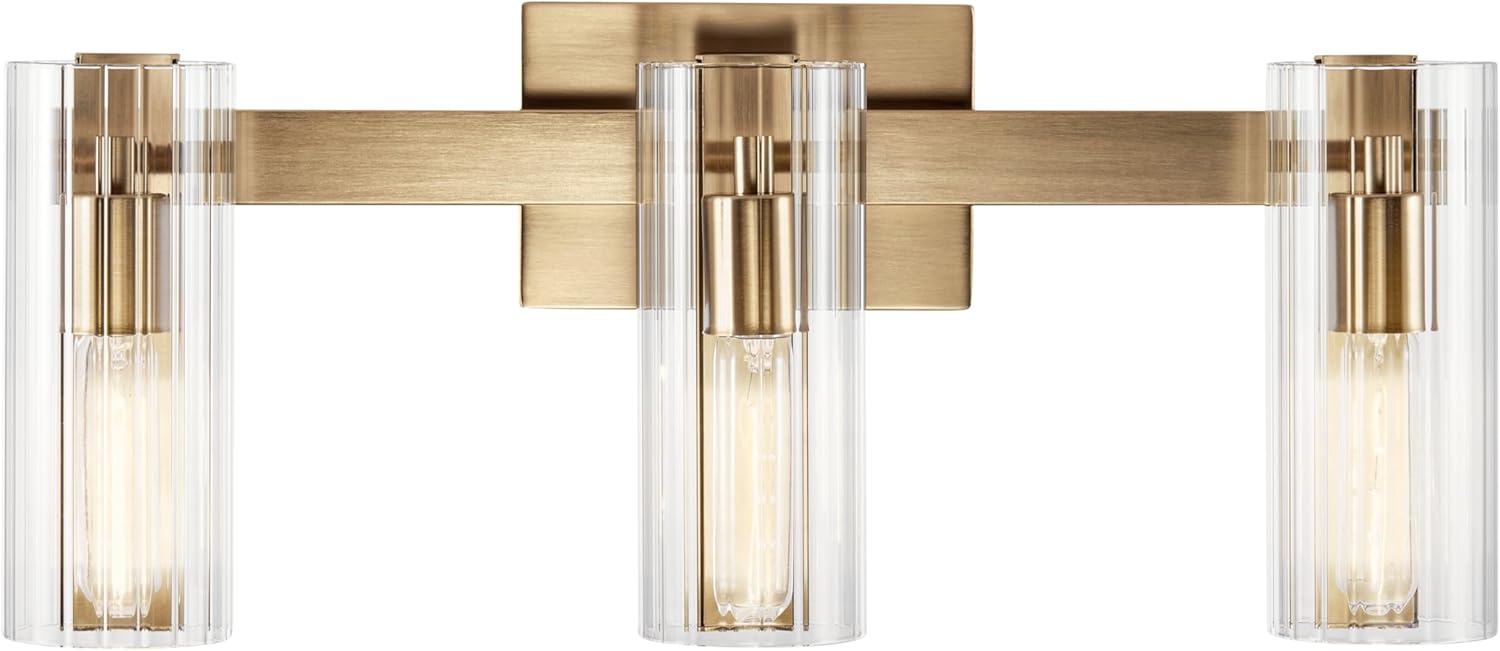 Kichler Jemsa 3-Light Bathroom Vanity Light Fixture with Clear Fluted Glass in Champagne Bronze for Modern Bathroom or Powder Room Wall Lighting (9.75 x 22.75 in), 55168CPZ