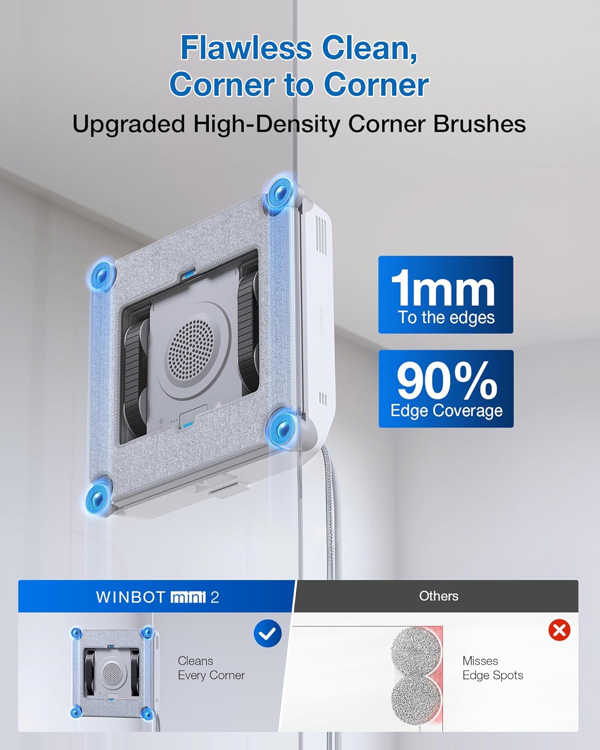 ECOVACS WINBOT MINI2 Window Cleaning Robot, Robot Window Cleaner with 5 Smart Cleaning Modes, Win-SLAM 4.0 Navigation, Automatic Glass Cleaner for Windows, Mirrors & Glass Doors