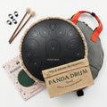 Panda Drum Pro (Black) | Steel Tongue Handpan with Music Book, Mallets, Carrying Bag & Finger Picks | 15 inch, 432 Hz | Rain Drum for Inside & Outside | Calming Musical Instrument for Adults & Kids