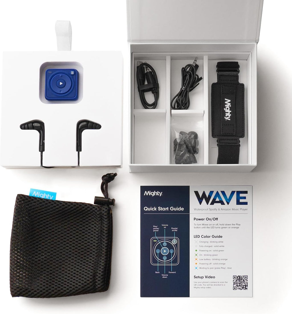 Mighty Wave Waterproof IPX7 Amazon Music Player - Includes Waterproof Wired Headphones - Perfect for Swimming with Music