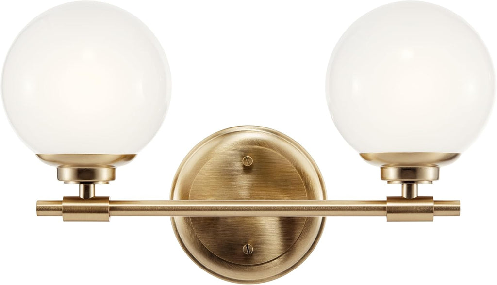 Kichler Benno 2-Light Bathroom Vanity Light Fixture, Modern Wall Mount Light with Opal Glass in Champagne Bronze for Bathroom or Powder Room (9.75" x 14.75"), 55171CPZ
